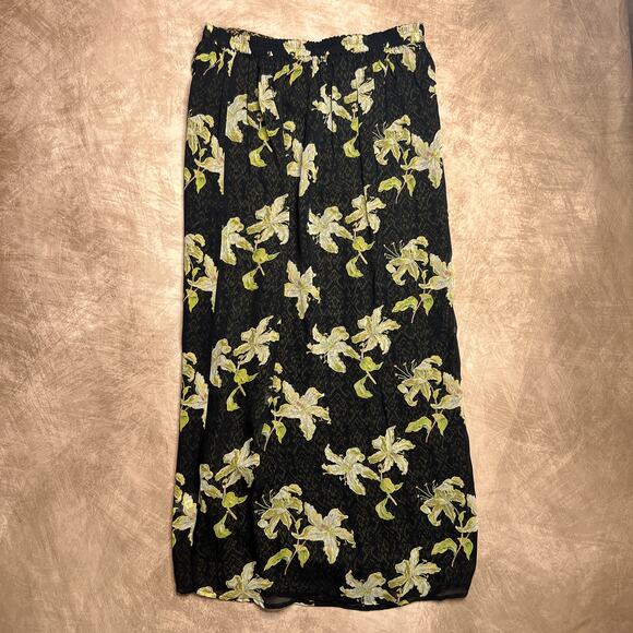 Vintage 90s Geometric Floral Print Reversible Faux Wrap Maxi Skirt Mesh Fairy - Picture 6 of 8